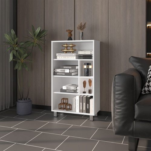 41" White Wood Four Tier Bookcase