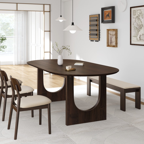 79" Walnut Solid Wood Geo Double Pedestal Base Oval Dining Table