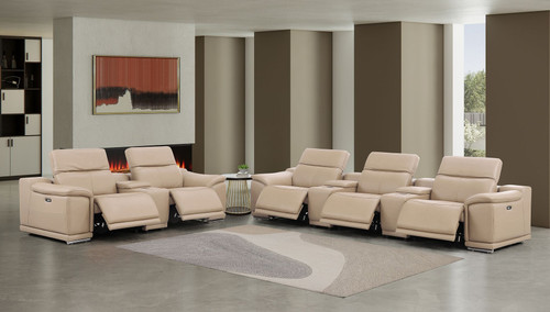 Two Piece Beige Genuine Leather Five Person Seating Set