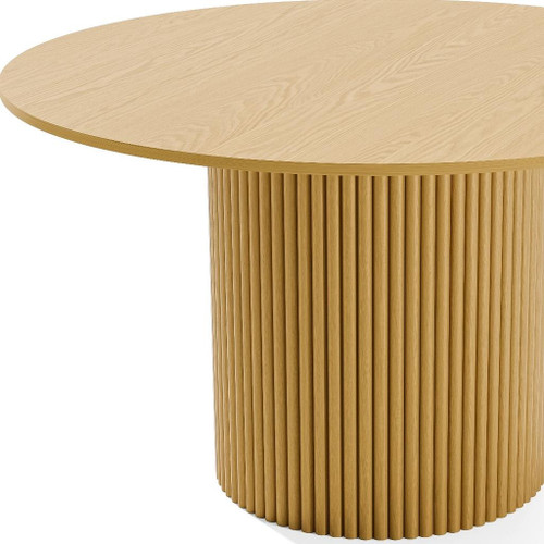 52" Natural Solid Wood Pedestal Base Round Top Dining Table