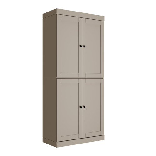 72" Beige Solid Wood Four Door Two Drawer Pantry Or Storage Closet