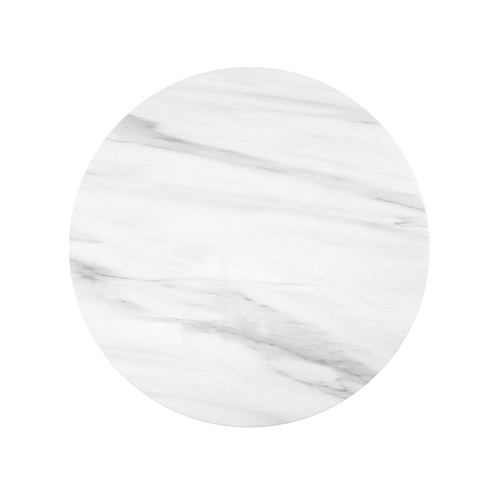 40" White Faux Marble and Wood Round Pedestal Coffee Table