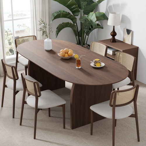 67" Walnut Solid Wood Mirrored Double Pedestal Base Oval Dining Table