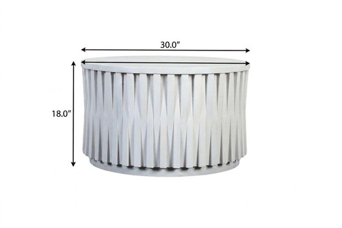 30" White Solid Wood Round Solid Drum Coffee Table