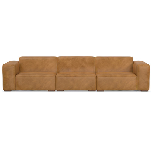 122" Sienna Leather Modular Sofa With Brown Legs
