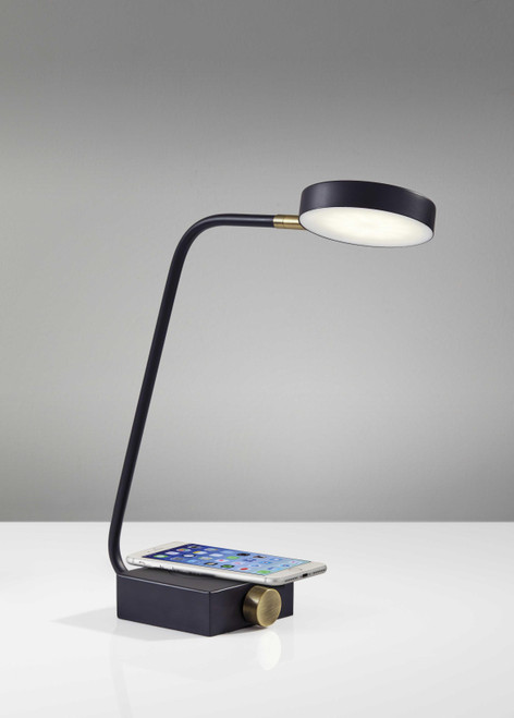 Homeroots Lighting Tech Enhanced Black Metal Disk LED Adjustable Desk Lamp