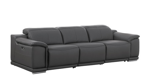 107" Dark Gray Italian Leather Reclining Metal USB Sofa
