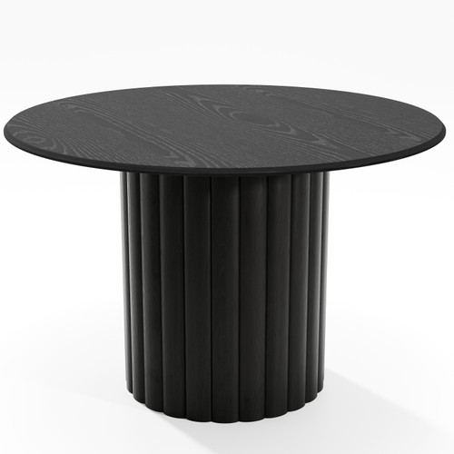 46" Black Solid Wood Pedestal Base Round Top Dining Table