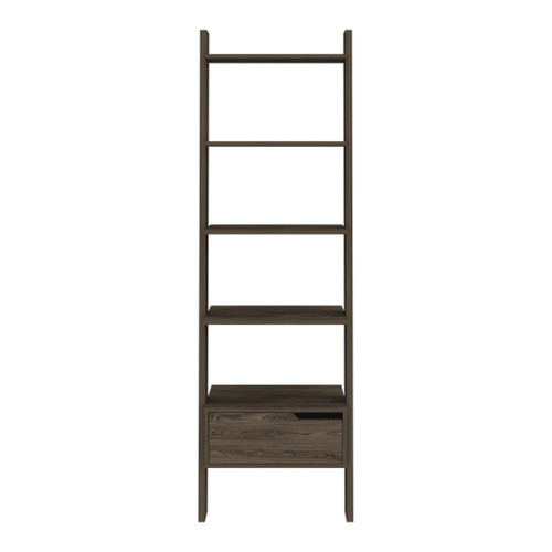 Homeroots Office 70" Dark Walnut Five Tier Ladder Bookcase, Dark Walnut Finish