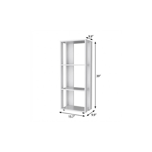 39" White Wood Three Tier Bookcase