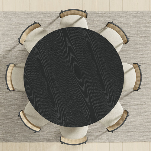 60" Black Solid Wood Pedestal Base Round Top Dining Table