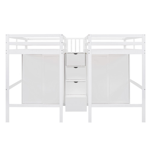 White Platform Wood Full Double Loft Bed