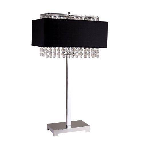 Homeroots Lighting Bling Glam Faux Crystal Rectangular Table Lamp, Black, Crystal