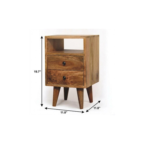 20" Oak Solid Wood Two Drawer Nightstand