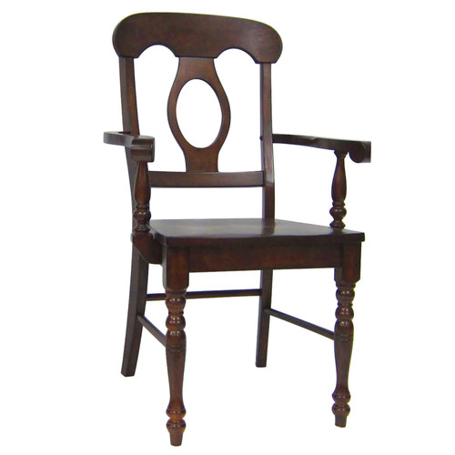 Sunset Trading Andrews Napoleon Dining Chair with Arms | Chestnut Brown Solid Wood | Set of 2