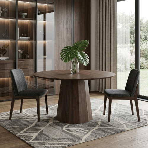 52" Walnut Wood Pedestal Base Round Top Dining Table