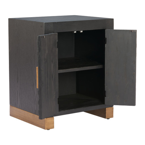 25" Black and Natural Distressed Wood Floor Shelf End Table With Two Shelves