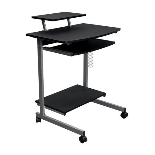29" Graphite and Silver Wood and Stainless Steel Rolling Computer Desk