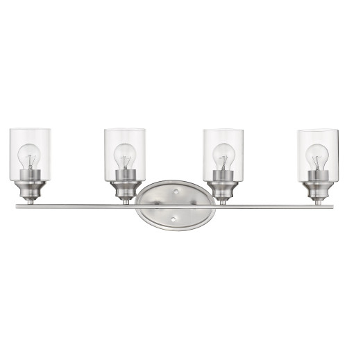 Homeroots Lighting Four Light Silver Wall Light, Silver Finish, Clear Glass Shade
