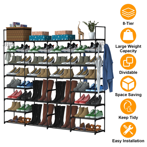 8-Tier 4-Row Shoe Rack Metal Shoe Storage Shelf 