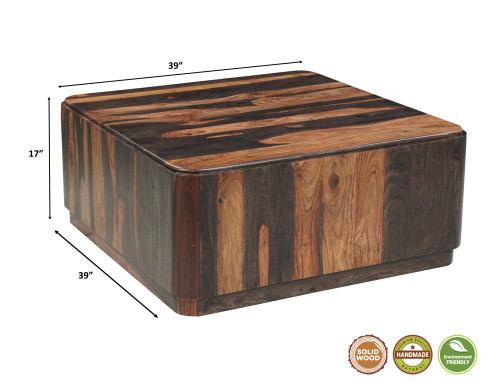 39" Dark Brown Solid Wood Square Solid Coffee Table