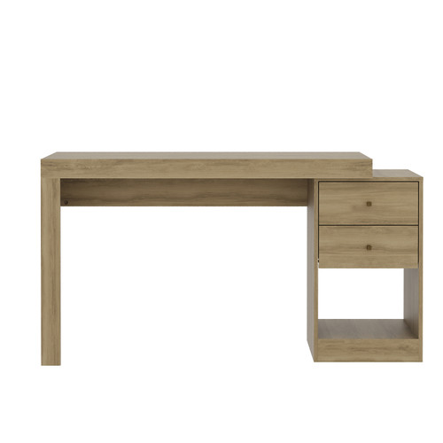 58" Oak Wood Writing Desk With Two Drawers