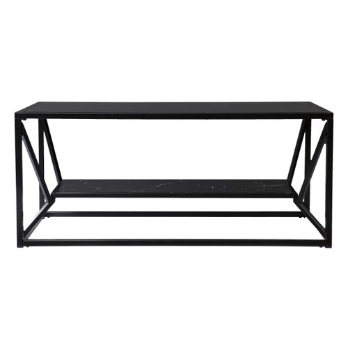Homeroots Living Room 42" Black Glass and Metal Rectangular Coffee Table, Black Finish