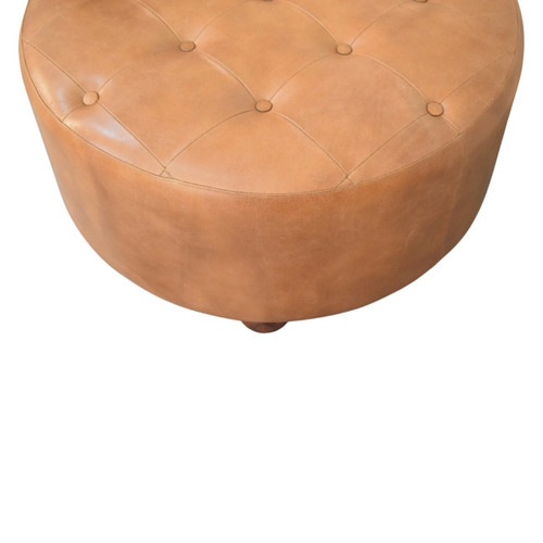 32" Brown Leather Round Footstool
