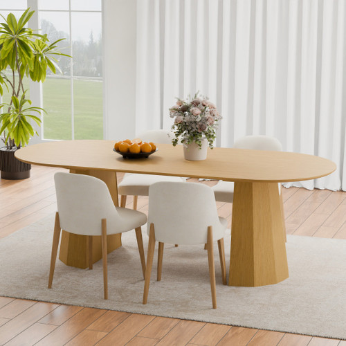 79" Natural Solid Wood Double Pedestal Base Oval Dining Table