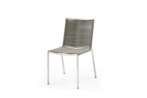 Set of Four Light Brown And Silver Woven Steel Outdoor Dining Chairs