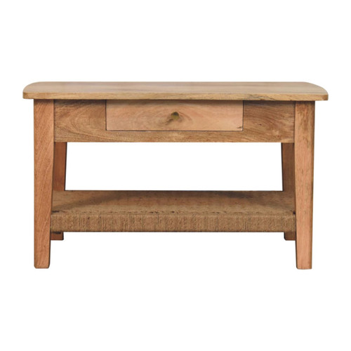 32" Oak Solid Wood Floor Shelf Coffee Table With Drawer And Shelf