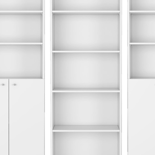 Set of Three White Wood Five Tier Modular Bookcase with Four Doors