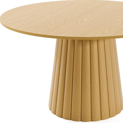52" Natural Solid Wood Pedestal Base Round Top Dining Table