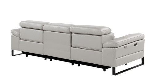 103" Light Gray Top Grain Leather Reclining Metal USB Sofa