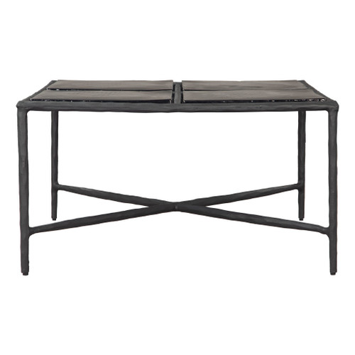 32" Black Glass and Aluminum Square Pedestal Coffee Table
