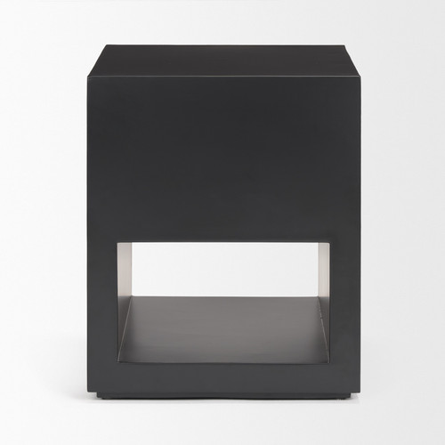 22" Black Iron Square Block End Table With Two Shelves