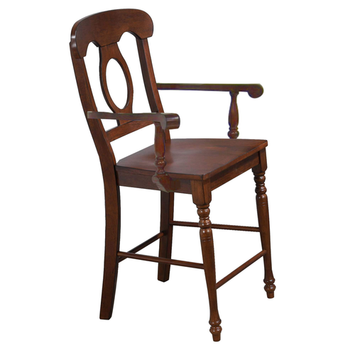 Sunset Trading Andrews Napoleon Barstool with Arms | Chestnut Brown | Counter Height Stool | Set of 2