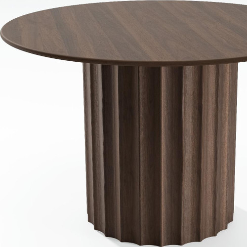 46" Walnut Wood Pedestal Base Round Top Dining Table
