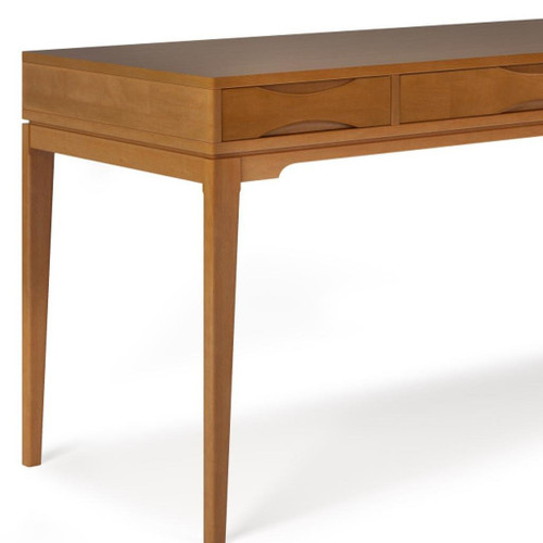 60" Golden Brown Solid Wood Writing Desk With Two Drawers