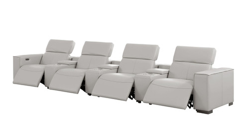 179" Light Gray Top Grain Leather Reclining Metal USB Sofa