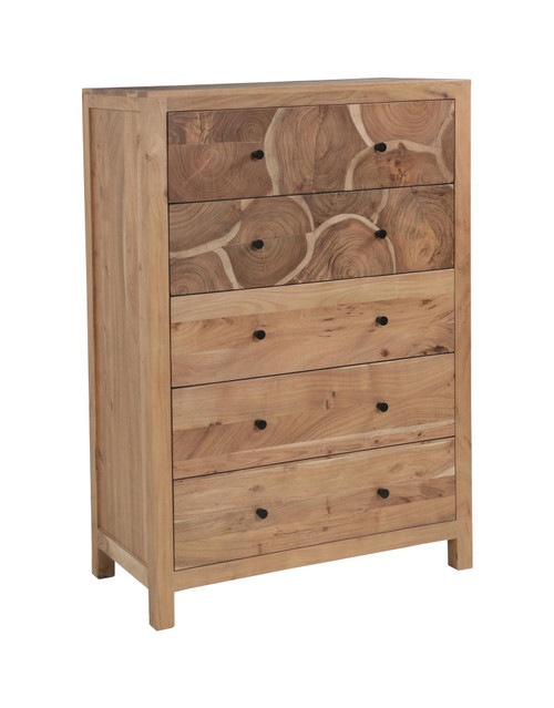 36" Brown Live Edge Solid Wood Five Drawer Dresser