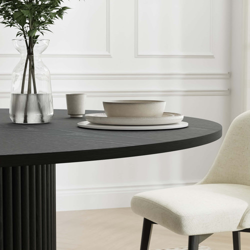 46" Black Solid Wood Pedestal Base Round Top Dining Table