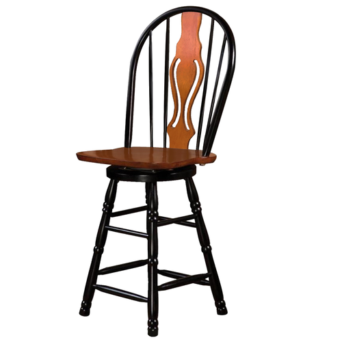 Sunset Trading Black Cherry Selections 24" Keyhole Windsor Barstool | Counter Height Stool | Antique Black with Cherry Accents