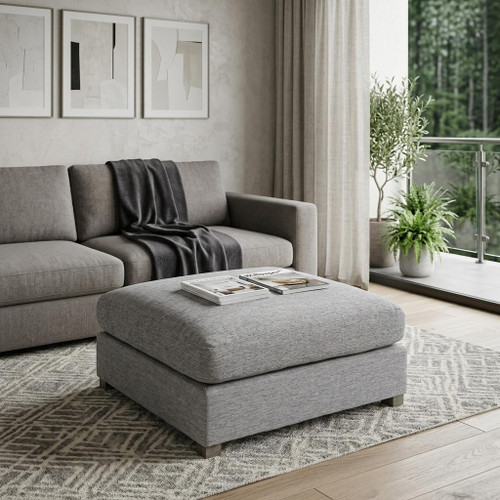 39" Gray and Brown Fabric Pouf Ottoman