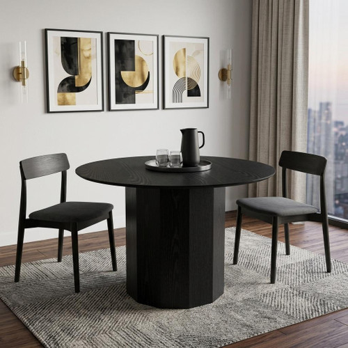 46" Black Solid Wood Pedestal Base Round Top Dining Table