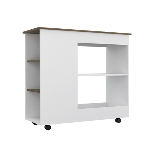 Nigella Kitchen Cart, Two Storage Shelves, Four Casters, Three Side Shelves