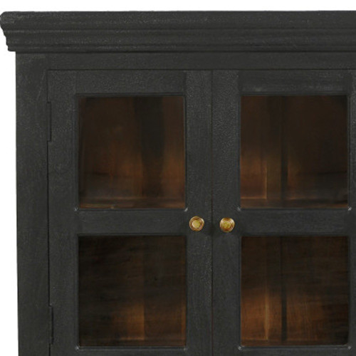 62" Charcoal Distressed Solid Wood Sideboard with Four Glass Doors