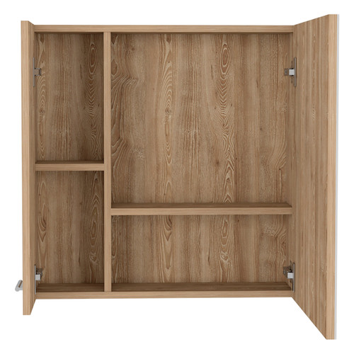 24" Natural Wood Floating Double Door Bathroom Vanity And Medicine Cabinet With Mirror