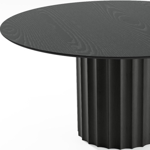 60" Black Solid Wood Pedestal Base Round Top Dining Table