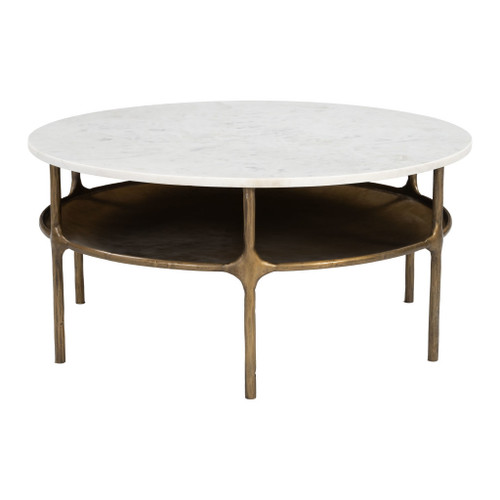 35" White Genuine Marble and Iron Round Pedestal Coffee Table